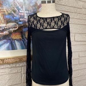 🌹No Brand Stretch Lace Inset Pullover Style Top